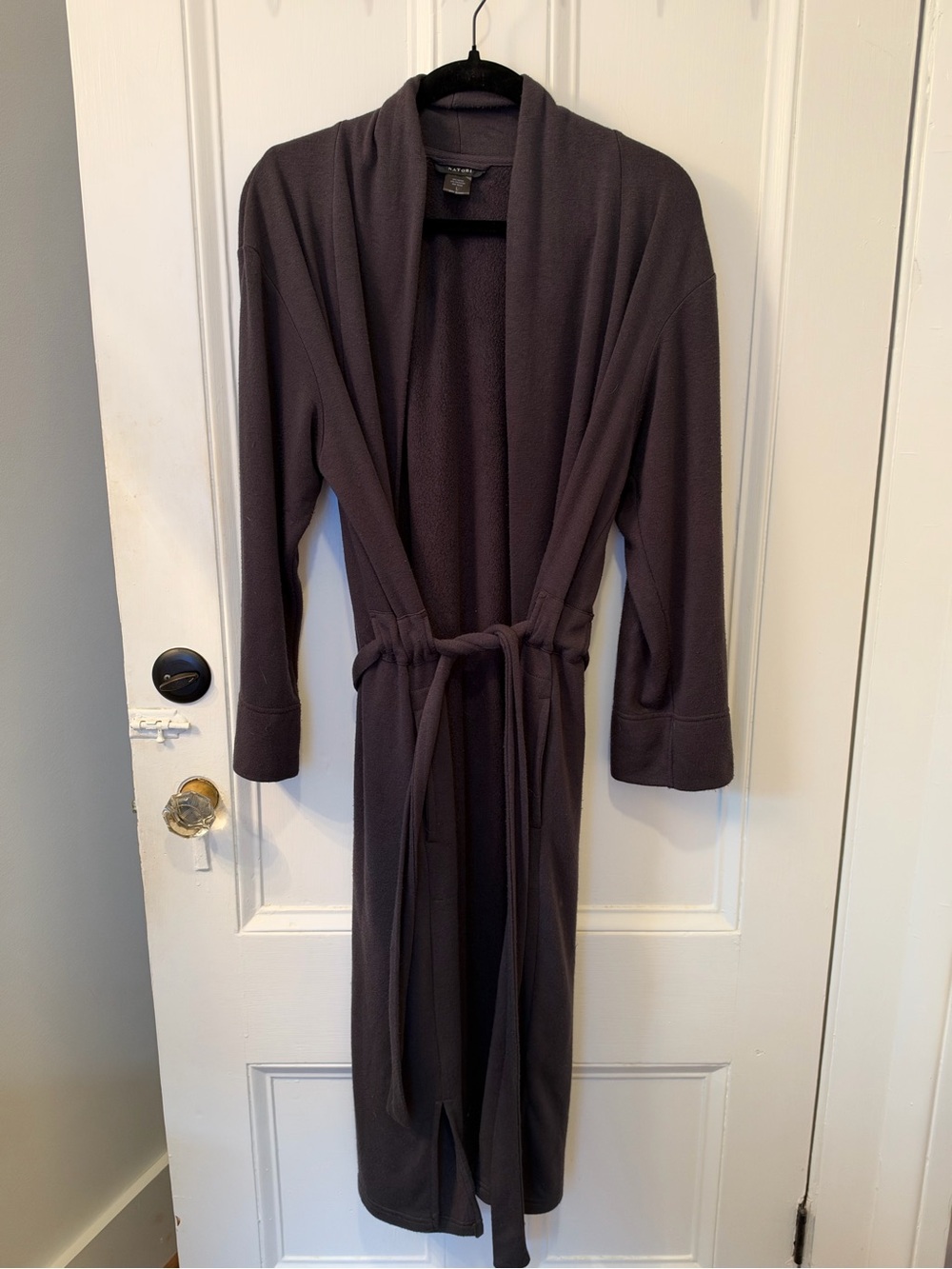 Natori Long Shawl-Collar Cozy Plush Robe in Charcoal Gray Size L